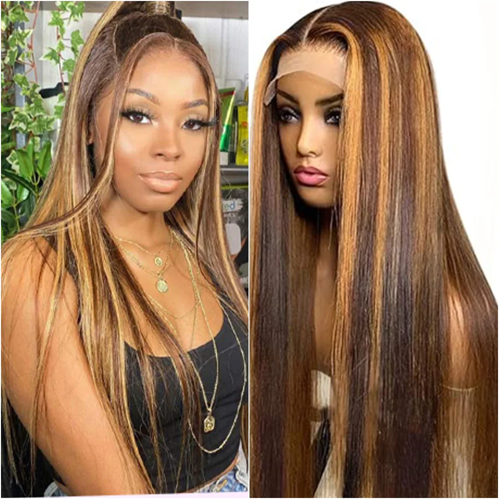 

30 36 Inch 4/27 Highlight Ombre Bone Straight 13x6 HD Lace Front Human Hair Wig Brazilian Remy 13x4 Lace Frontal Wigs for Women