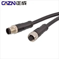 CAZN M12 Straight Angle Female Male Overmolded Plug 2 3 4 5 6 8 12 17 Pin With PUR/PVC 1meter Shield Unshield Connector