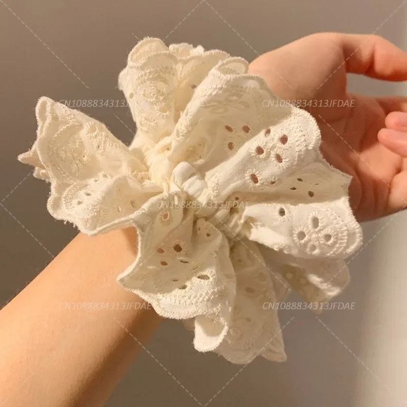 

Elegant Double Layered Flower Hollowed Pleated Ballet Lace Scrunchies Sweet Gentle Low Ponytail Head Ties New Accessories