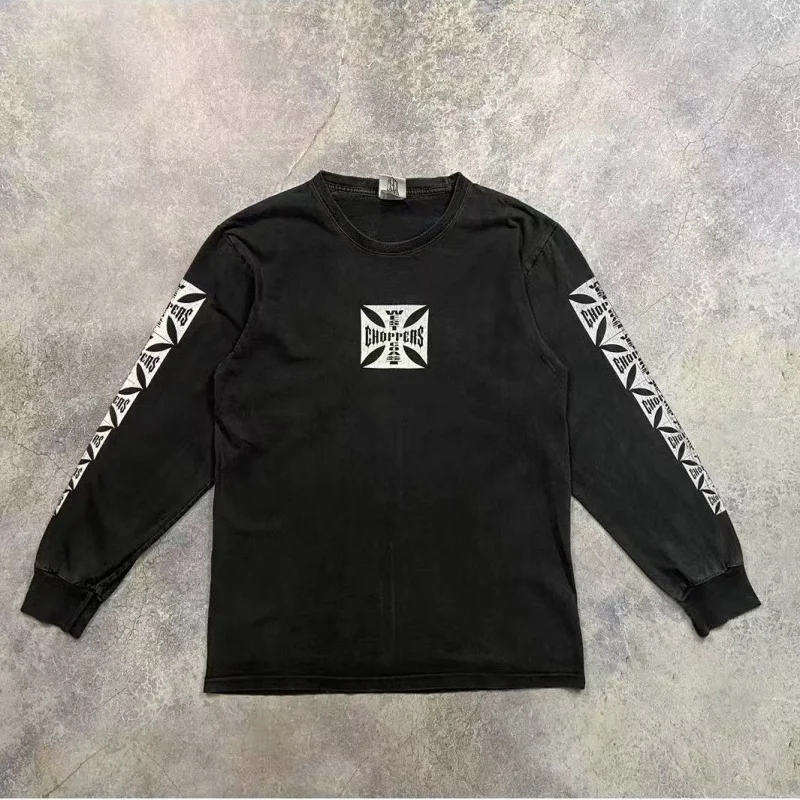 Good Quality Fashion Oversize Streetwear Casual Long Sleeve Tops Tee Vintage West Coast Choppers T Shirt For Men