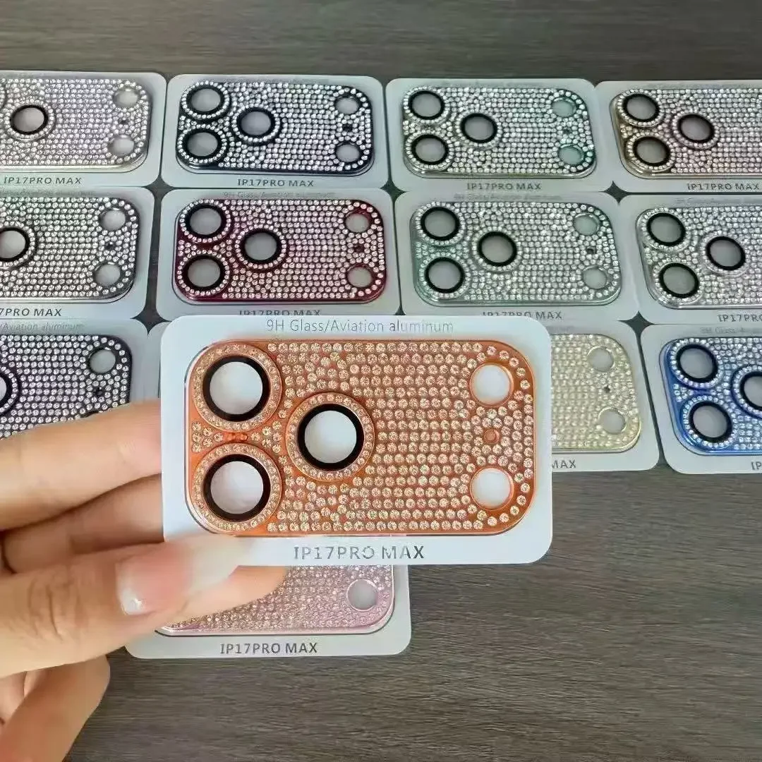الملونة الفاخرة اليدوية ثلاثية الأبعاد غطاء كامل حجر الراين مناسبة آيفون 17 برو ماكس عدسة فيلم ل 17 برو حامي الكاميرا الخلفية