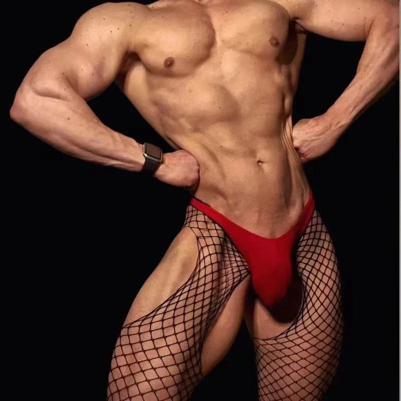 ชาย Crotchless Tights แฟชั่นชายเซ็กซี่ชุดชั้นในถุงน่อง Fishnet 1 ชิ้นเปิด Crotch Pantyhose สําหรับชายชุดชั้นใน