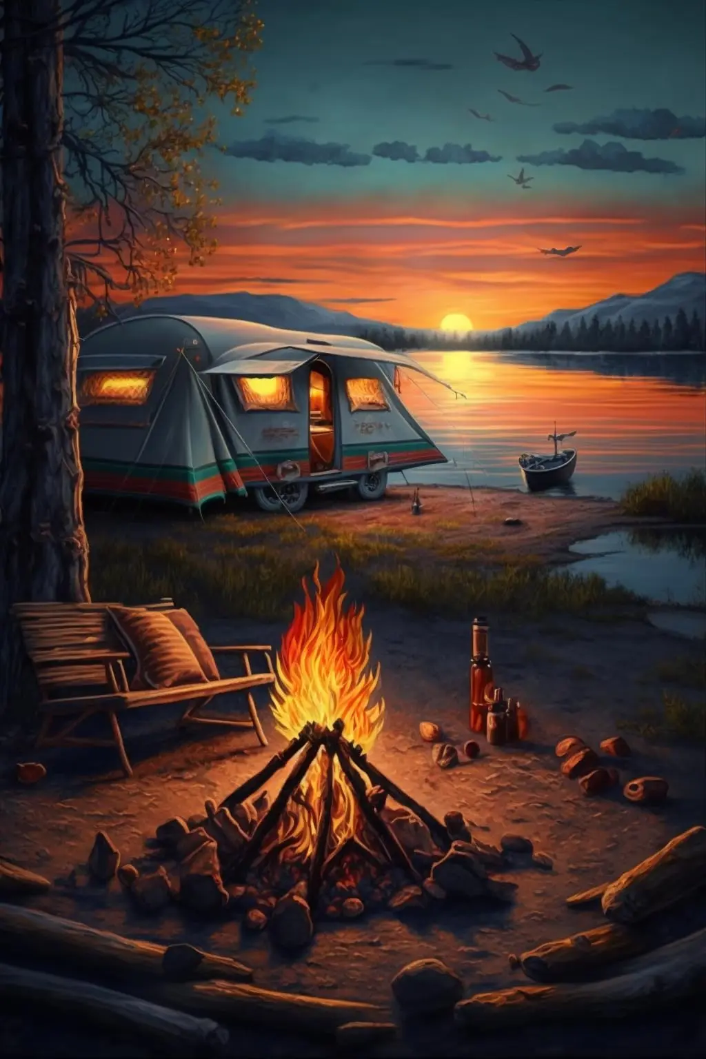 Campfire Camping Poster Wall Art Picture Canvas Vintage Canvas Wall Art Painting Kitchen Dining Room Home Decor Artwork 16X20 In