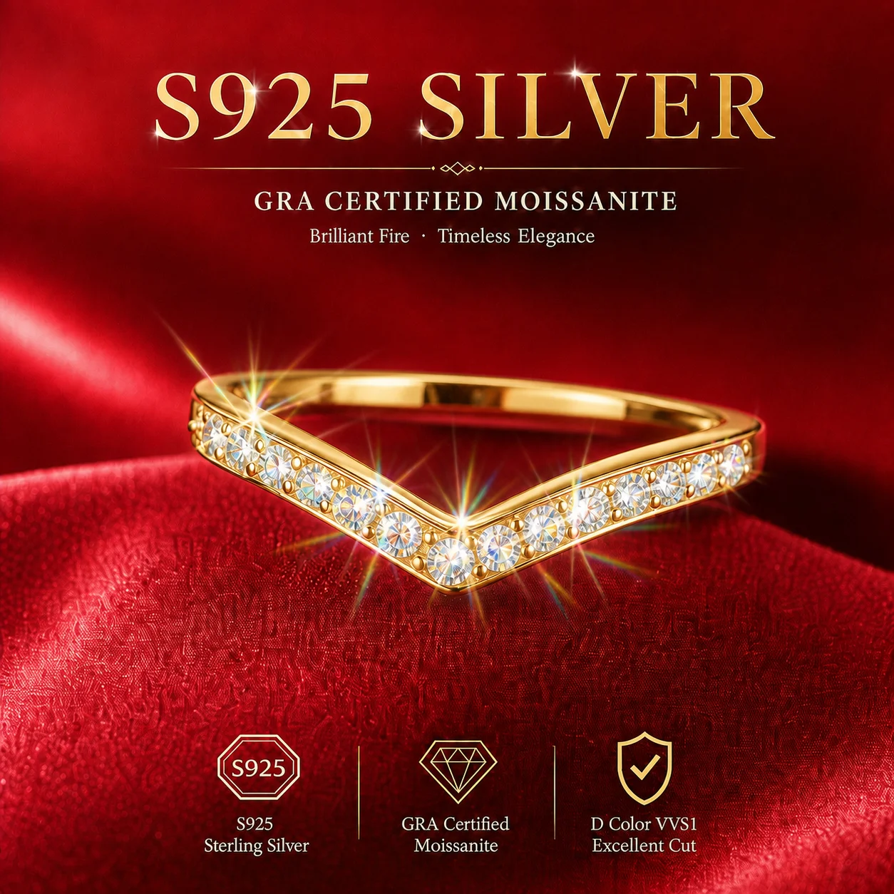 Mit GRA-Zertifikat S925 Sterling Silber 3,0mm Vollmoissanit-Ring D VVS1 3EX Schliff Funkelnder Moissanit-Band Hochzeits- und Partygeschenk – Detail 5