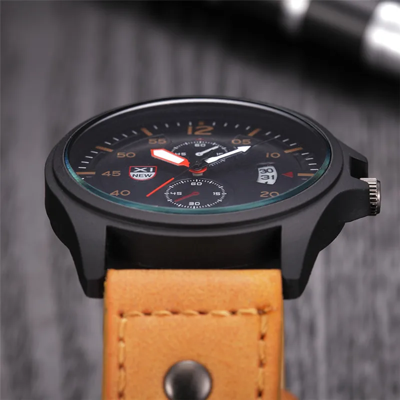 Men Genuine XINEW Brand Watches Students Boys Fashion Leather Band Sports Military Date Quartz Watch Relogios Masculinos 2024