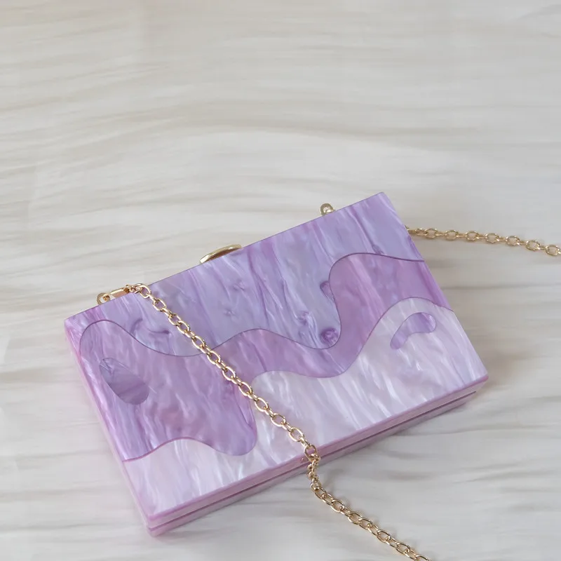 New Trendy Handbag Fashion Women Bag Purple Striped Acrylic Luxury Party Evening Bag Woman Cute Wedding Box Vintage Clutch Purse