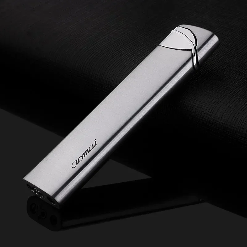 

New Ultra-thin Windproof Strip Gas Lighter Cigarette Cigar Accessories Flashlight Metal Lighter Lower System Smoke Gadget