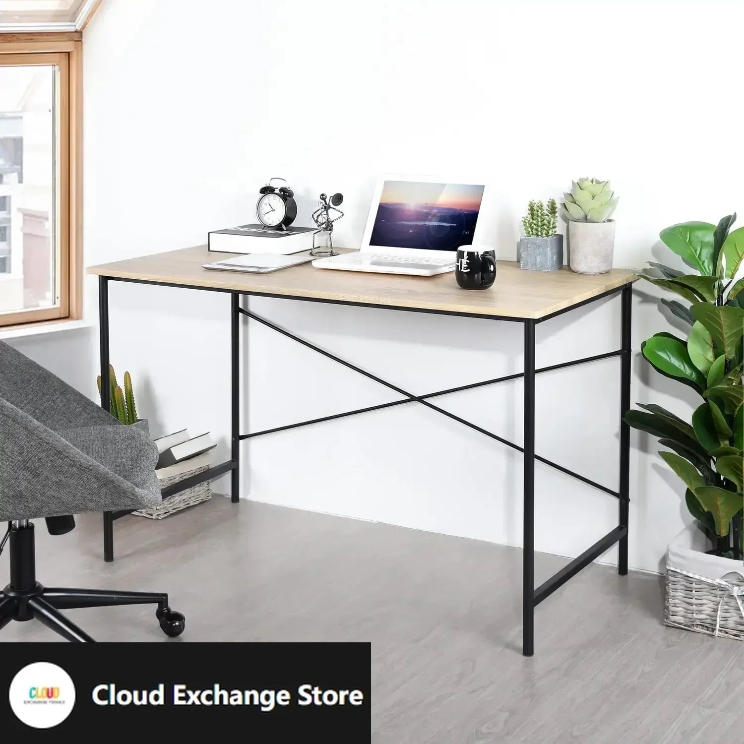 

47.2 inch Writing Desk, Industrial Style Laptop Table for Home Office, Oak