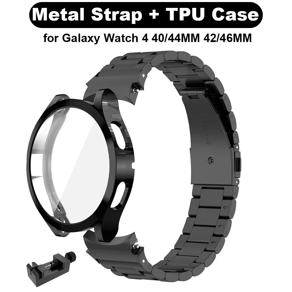 

Metal Strap+Tpu Case for samsung galaxy watch 4 40mm 44mm classic 46mm 42mm Stainless steel Strap Protective Case Cover