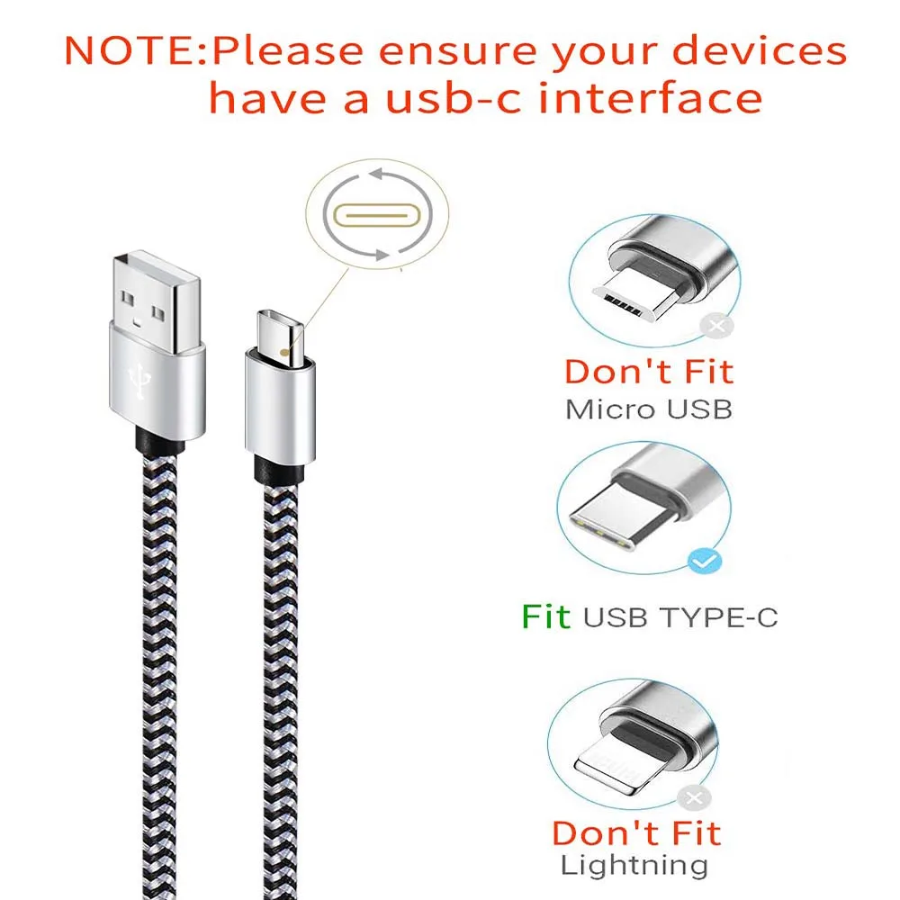 USB 타입 C 케이블, 고속 충전 배터리 충전기, 와이어 직조 나일론 데이터 케이블, 휴대폰 충전기, 화웨이 삼성 USB C용, 2.4A