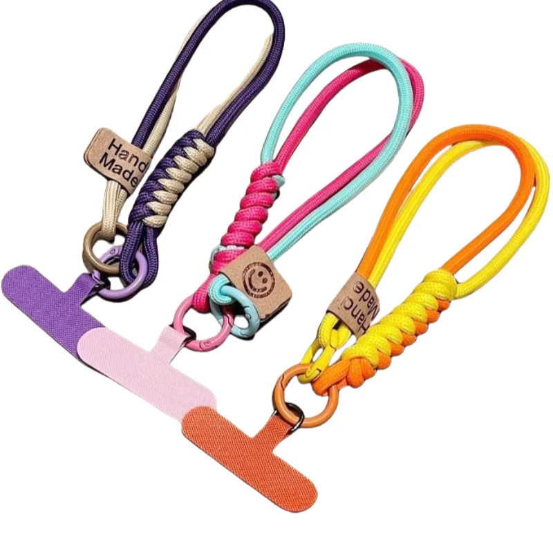 للنمط البريطاني اللون التباين المنسوجة الهاتف المحمول الحبل قصيرة المحمولة محب المفاتيح المعصم حبل دمية حقيبة قلادة