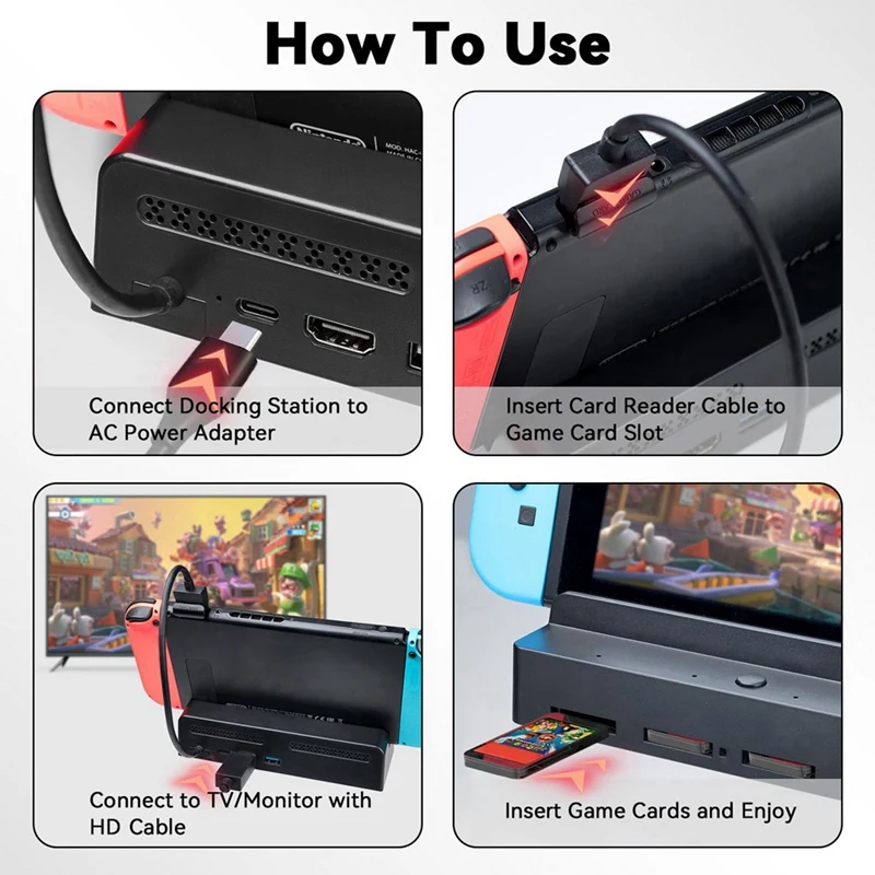 4 In 1 TV Dock Station For Switch/Switch OLED, Switch Game Card Reader With 4 Card Slots, USB-C Port Charging Station