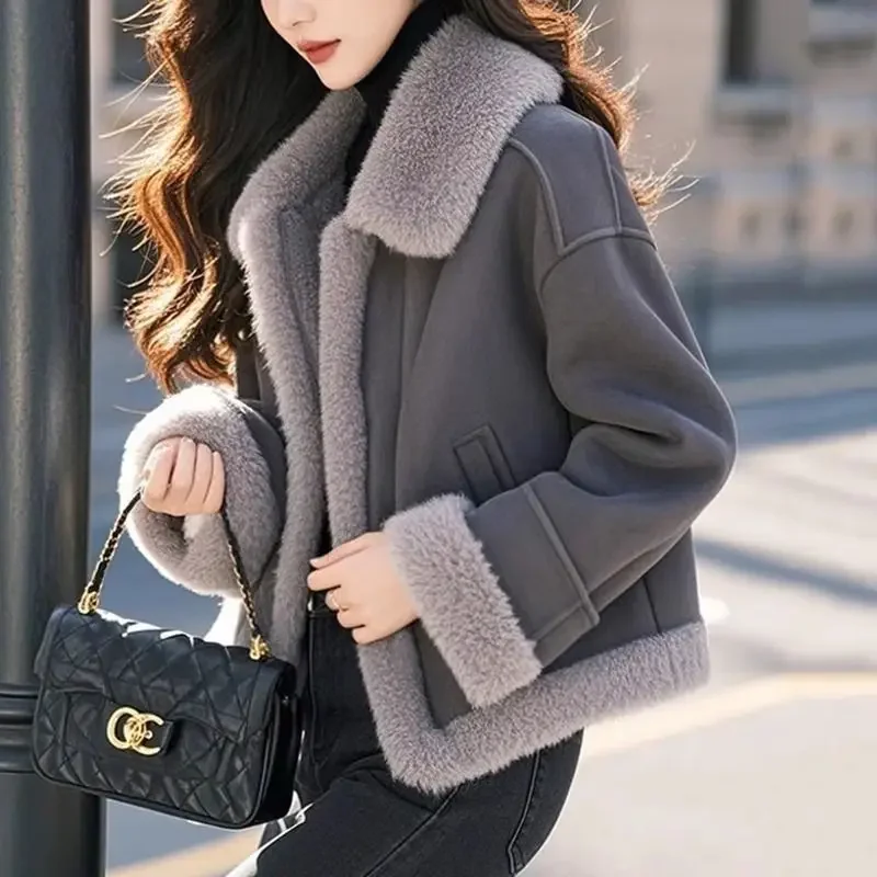 

Plus Size Thickened Warm Grey Fur Jacket Women's New Winter Style Slimming Plush Outerwear