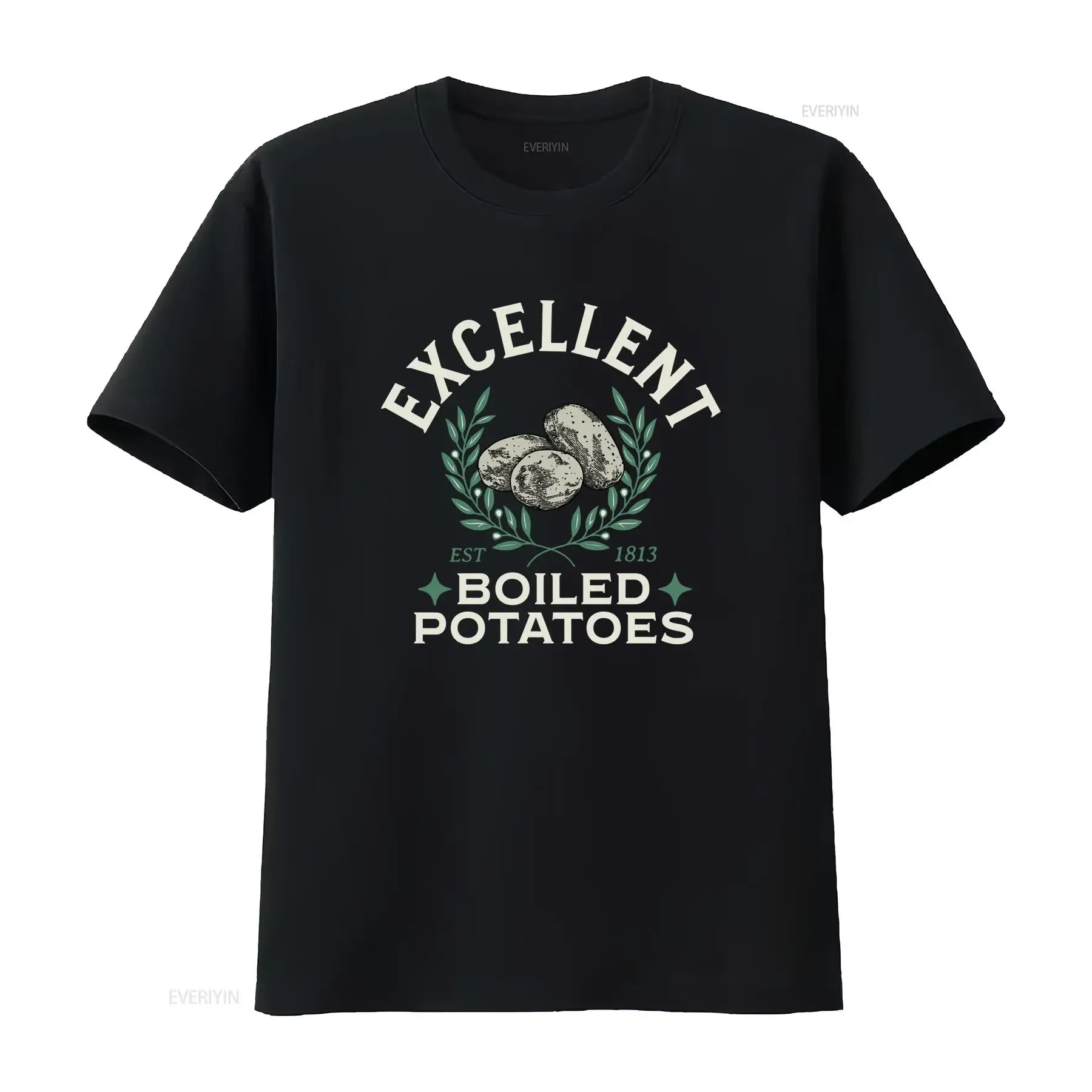 Vintage Funny Excellent Boiled Potatoes Badge Print Casual T Shirt vintage Washed fashion Slightly streetwear graphic homme