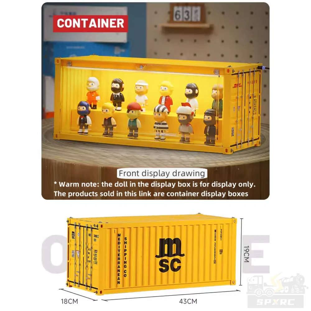 Simulação Transporte Container 20ft 1:14 Grande Caminhão Toy Modelo De Carro Com Led Luz Transparente Show Caso Pop-Mart Toy Figura Boneca