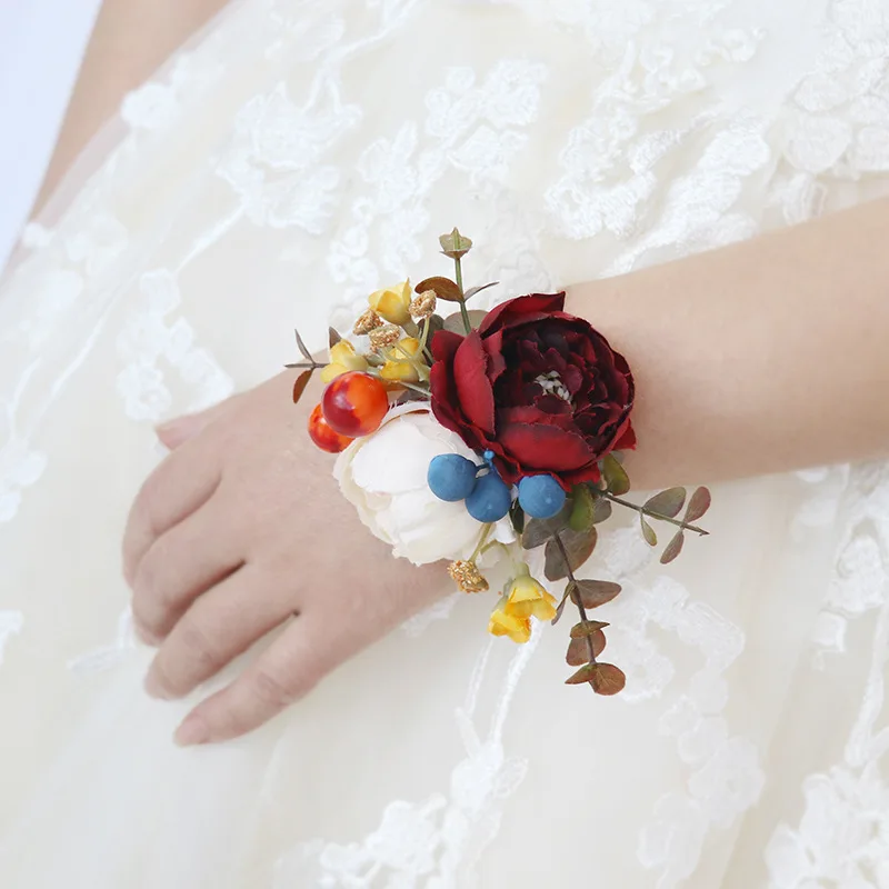 Boutonniere e Pulso Corsage, Europeus e Americanos Acessórios Do Casamento, Imitação Flor Noivo Noiva Saia Flower Sisters