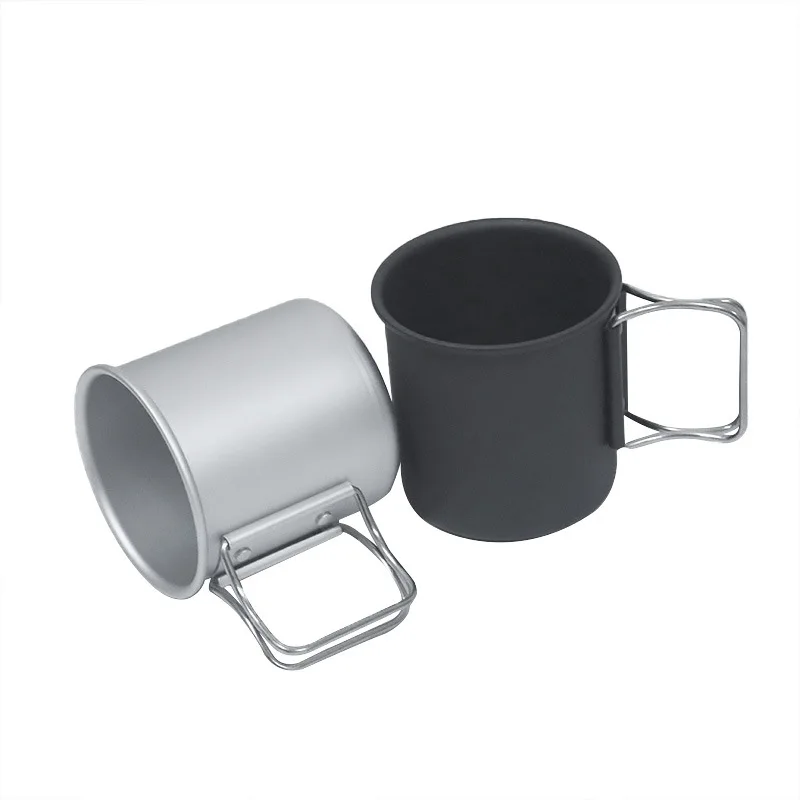 Caneca de acampamento de alumínio ultraleve 350ml com alça dobrável copo durável sem ferrugem para caminhadas ao ar livre, viagens e café