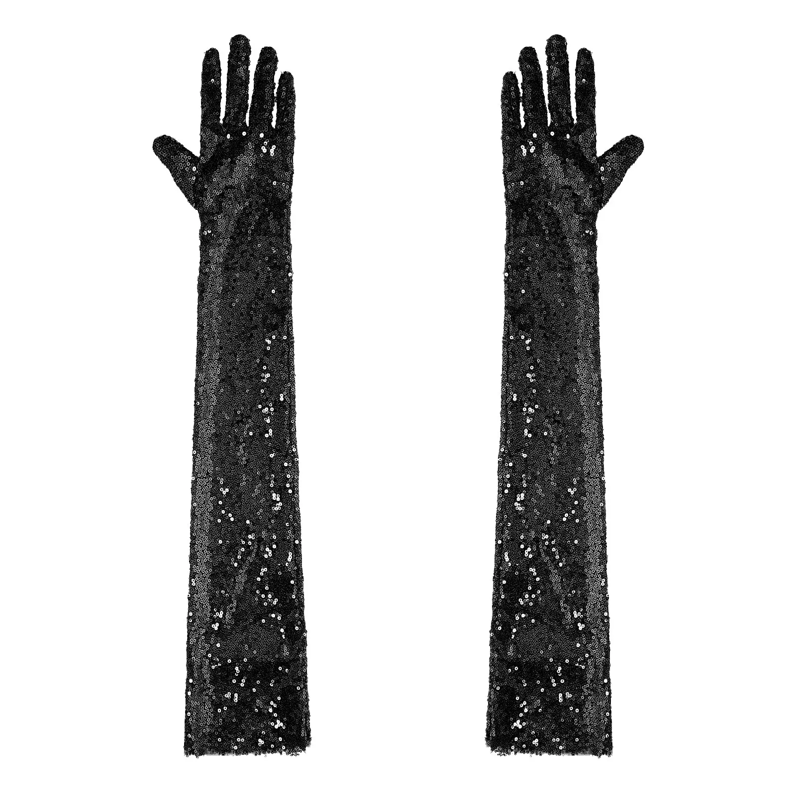 Women's Vintage 1920s Shiny Sequins Gloves Finger Elbow Length Long Gloves for Evening Party Performance Costumes Acceaaories