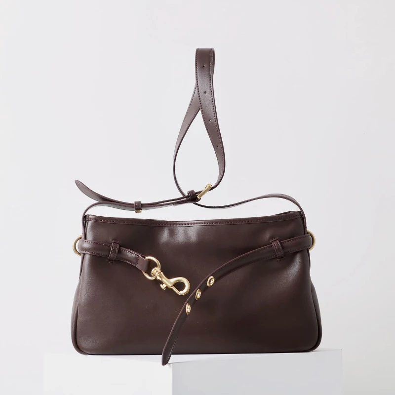 

Новинка 2024 года, винтажные кофейные сумки на плечо для женщин, роскошные дизайнерские сумки подмышки, металлическая пряжка ремня Y2k, квадратная сумка через плечо, сумка