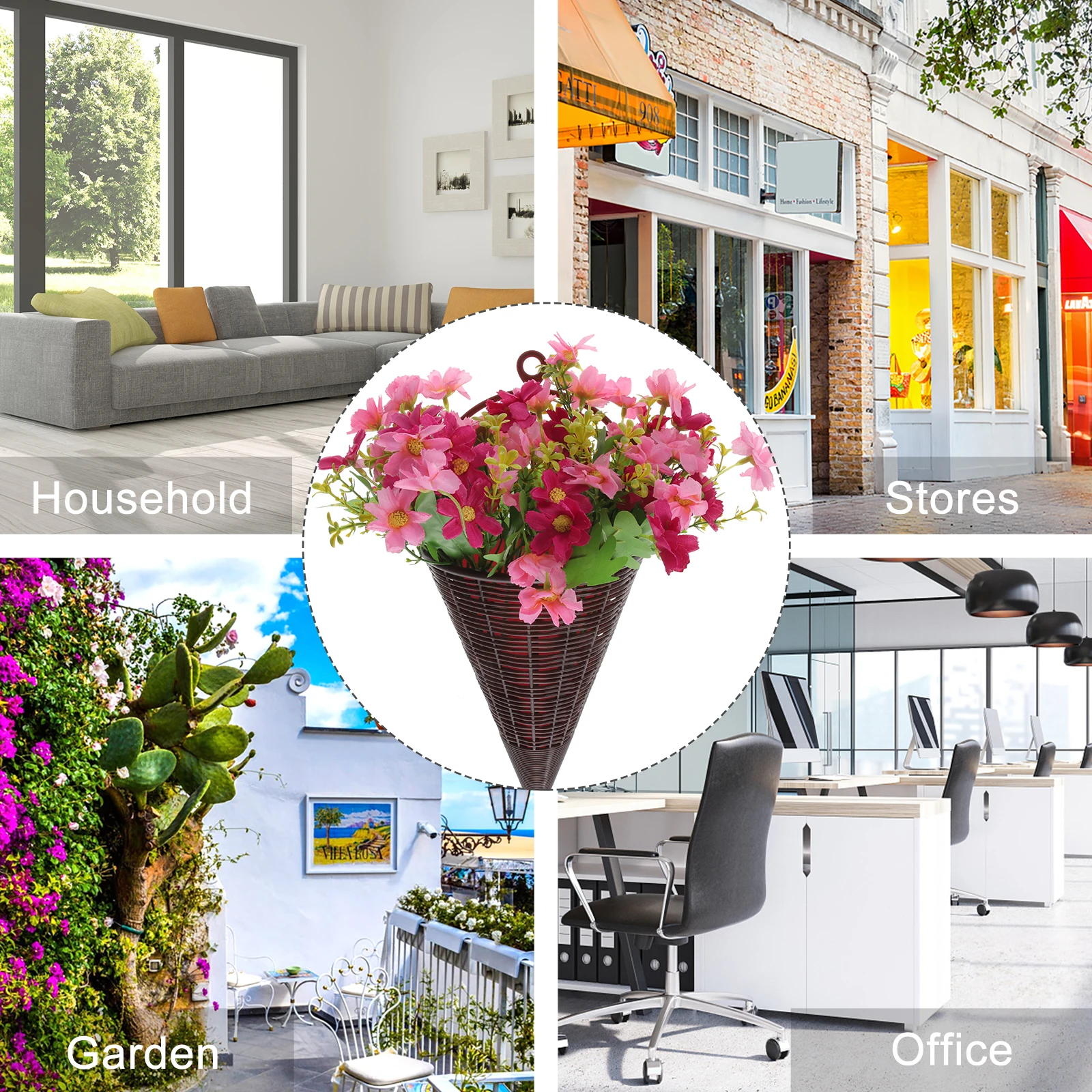 

Artificial Hanging Flower Basket Fake Plants Decor Wall Door Baskets PlasticFlowers Home Office Living Room Garden Porch