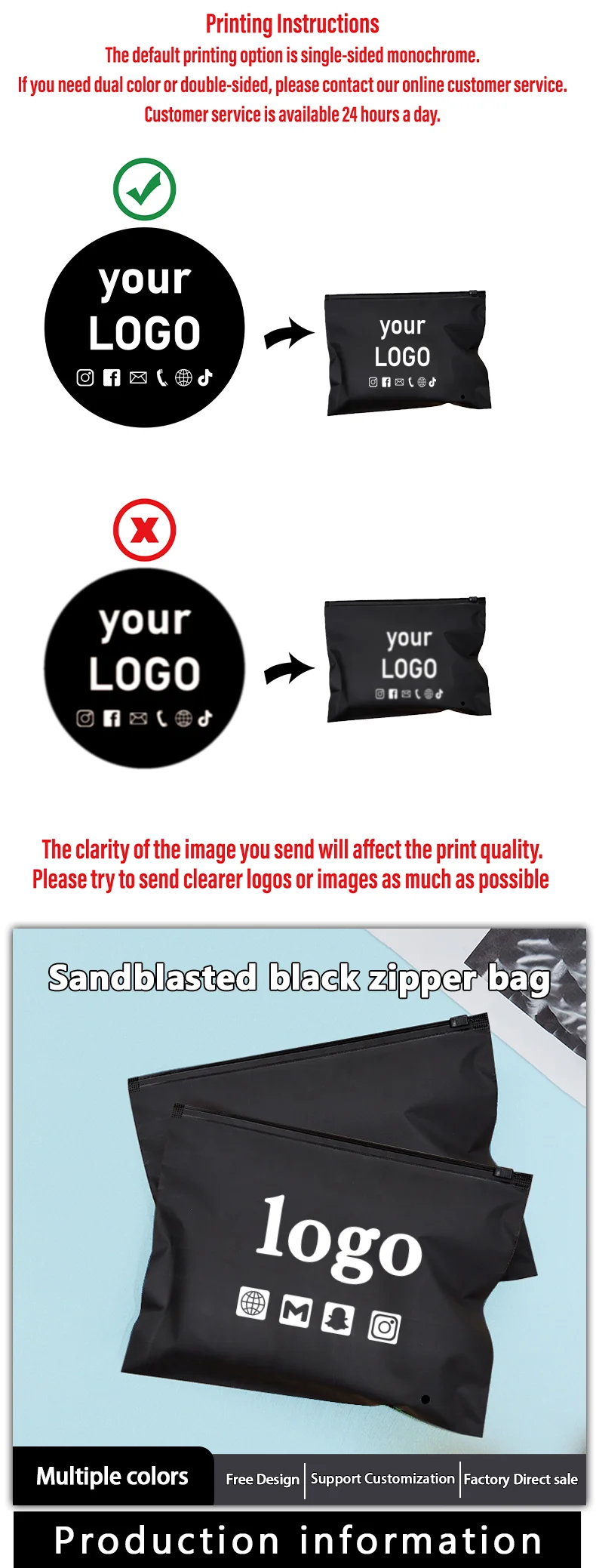 50 Stück matte horizontale schwarze Reißverschlusstasche aus CPE, doppelseitig mattierte Kleidungsverpackungstasche, unterstützt individuelles Logo. – Detail 1