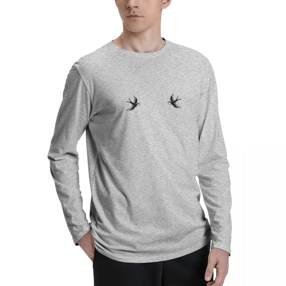 Sparrow_on_sholder Premium Men's Long Sleeve Tee - Classic Design with Superior Comfort for All-Day Wear