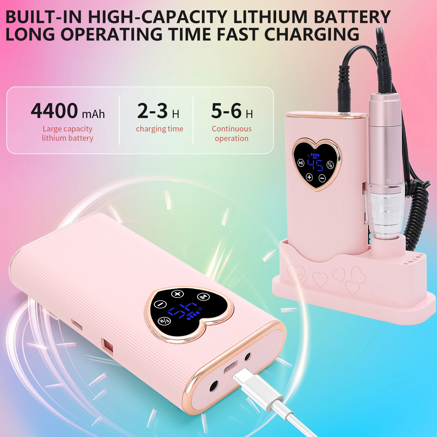 Pulidora de uñas profesional, soporte de banda de pulido profesional para uñas, ajustable a 45 velocidades, regalo de San Valentín.