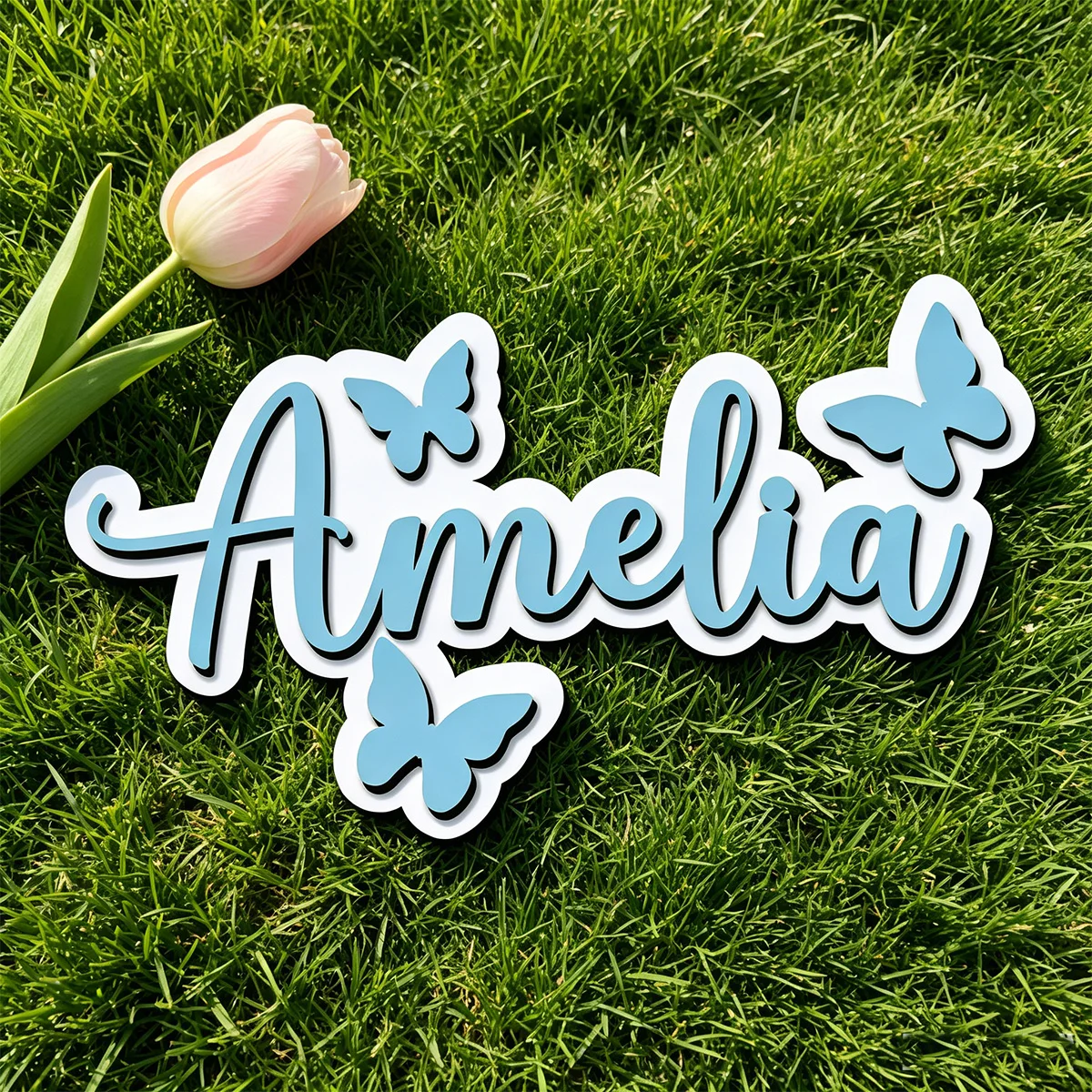 1pc personalized double-layer wooden surname brand, multi-layer customized gift, butterfly shaped, children's room decoration