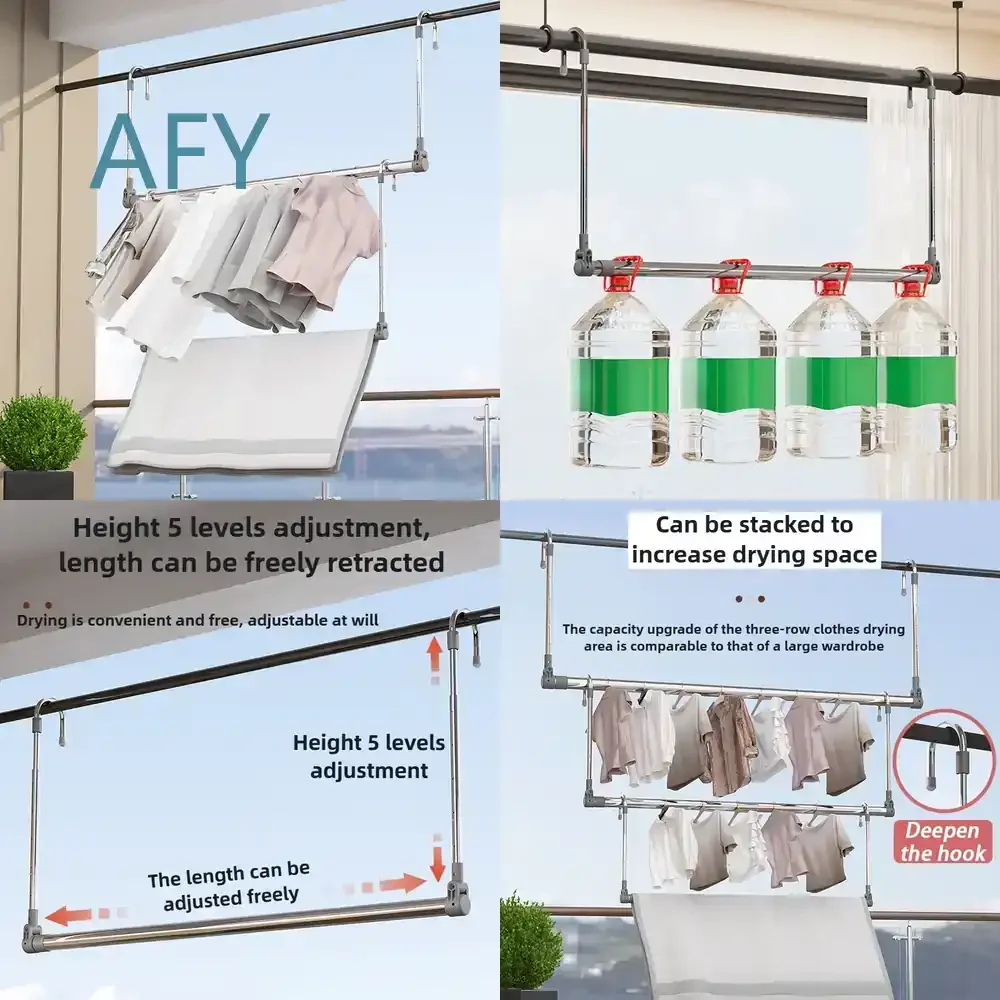 Stainless Steel Drying Racks for Laundry Telescopic Lifting Lowering Foldable Balcony Hanging Clothes Rack Integrated Home