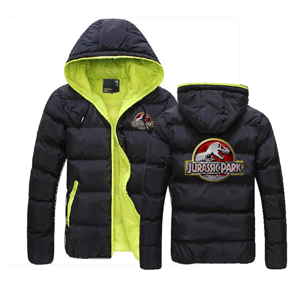 

2024 Jurassic Park Men Printing New Autumn and Winter Cotton Jacket Comfortable Casual Hooded Solid Color Fashion Coat Tops