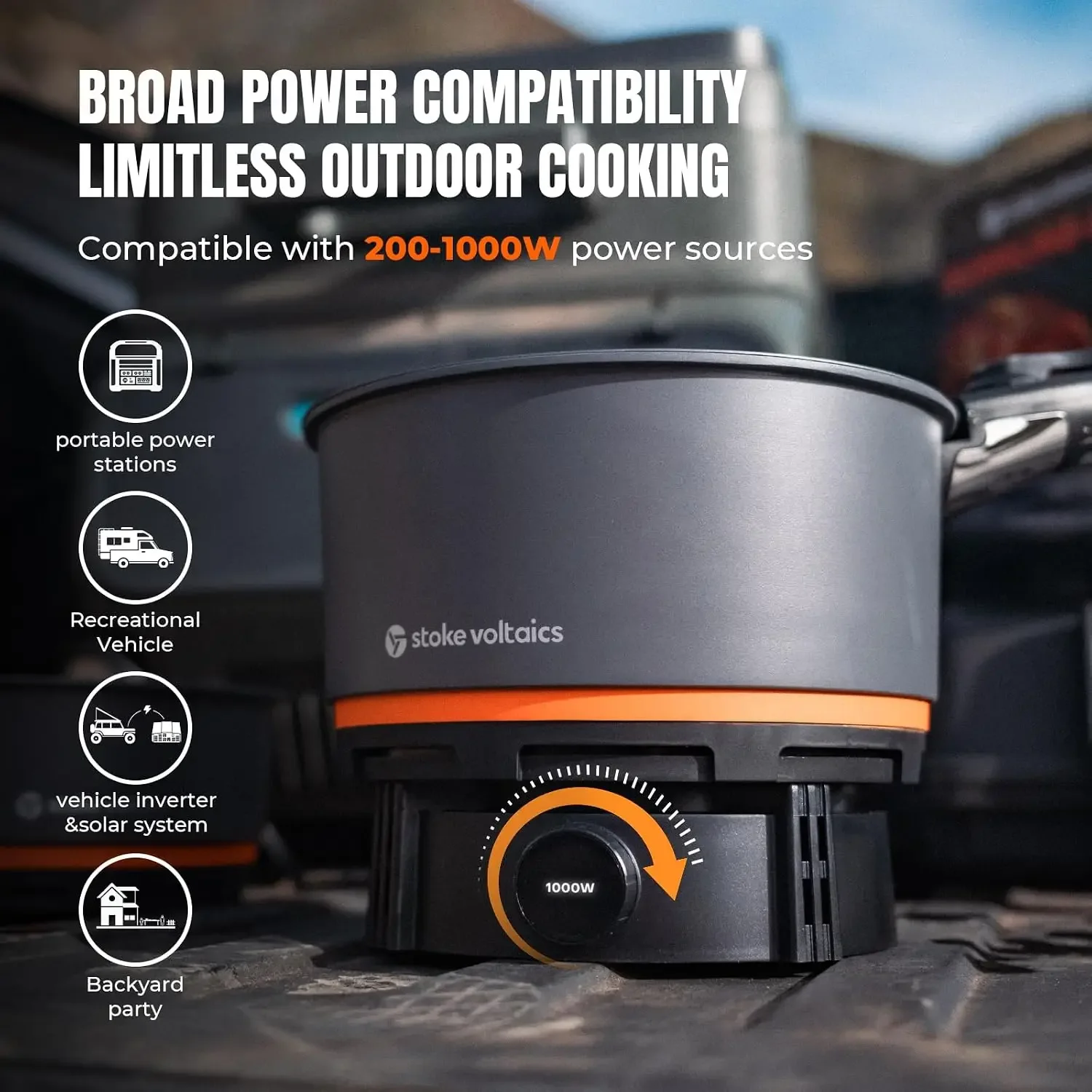 Nomad Cooking System with Bag, Electric Camping Stove 200-1000W with Pan & Pot, 120V Portable Outdoor Cooking Gear Set