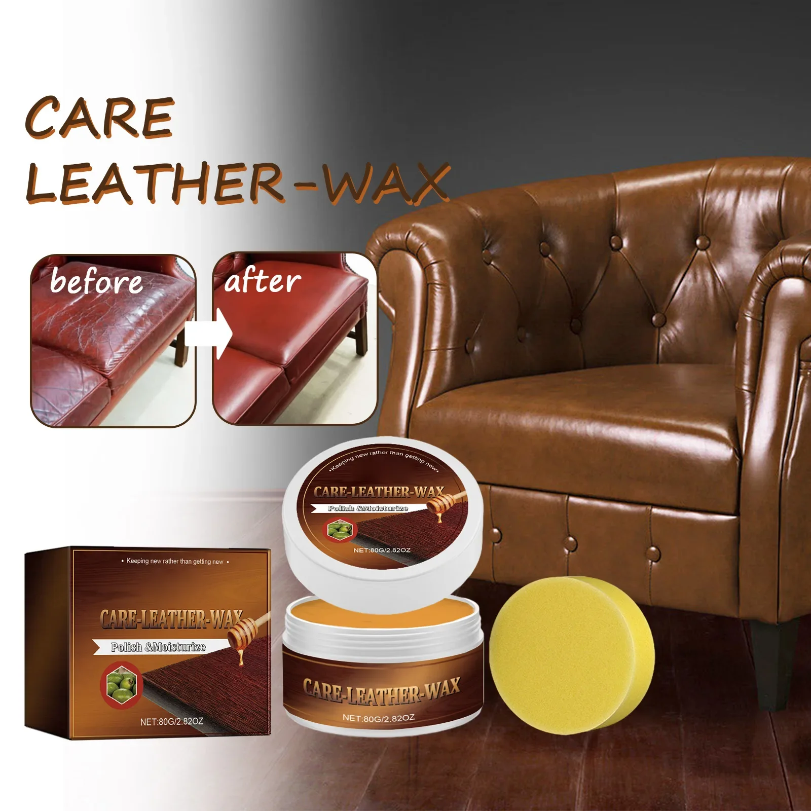 Natural Beeswax Leather Conditioner Repair Scratches And Restore Shine For Furniture And Auto Upholstery
