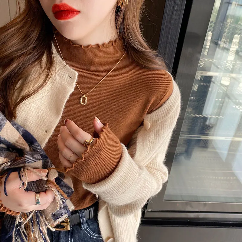 Suéter De punto para Mujer, jerséis nuevos De manga larga con cuello falso, suéter De punto negro, Tops para Mujer, suéteres, suéteres De Mujer Q1055