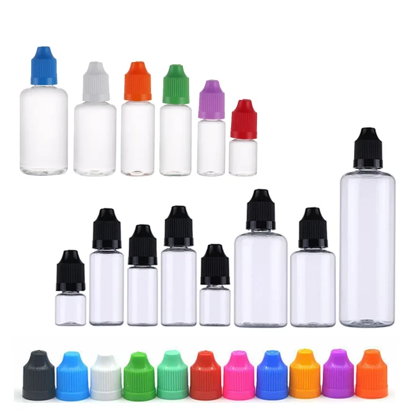 10pcs 3ml-100ml PET Plastic Empty Dropper Bottles with Caps Plug Tips Funnel Eye Liquid Oil Containers Travel Refillable Bottles