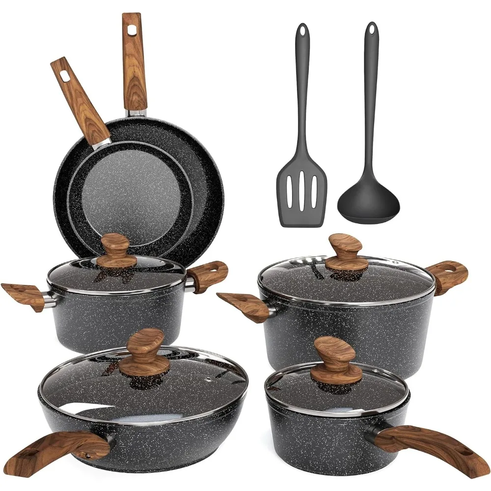 

Clearance on Kitchen Cookware Sets Nonstick, 12 Piece Pots and Pans Set Granite Cooking Set for Induction & Dishwash