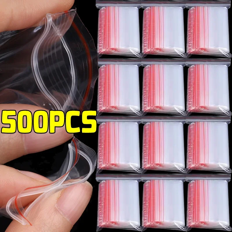 500/10PCS Plastic Zipper Sealed Bags Vacuum Storage Bag for Small Jewelry Kitchen Food Packing Clear Reclosable Sealing Pouch