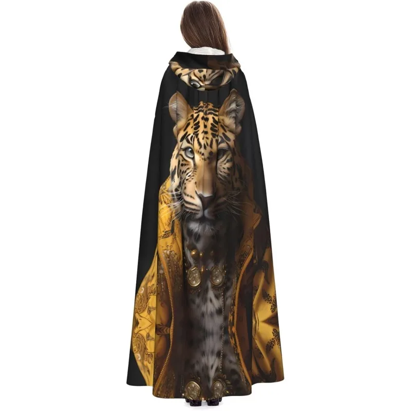 

Unisex Adults Hooded Cape Cloak, Cute Leopard in a leather jacket Print Capes, for Christmas Magician Themed Parties Costumes