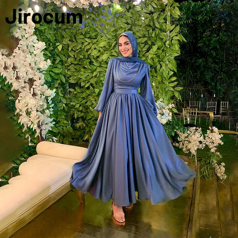 Jirocum Long Sleeve Muslim Prom Gowns A Line Elegant Evening Gown Party customized Formal Occasion Dresses vestidos para mujer