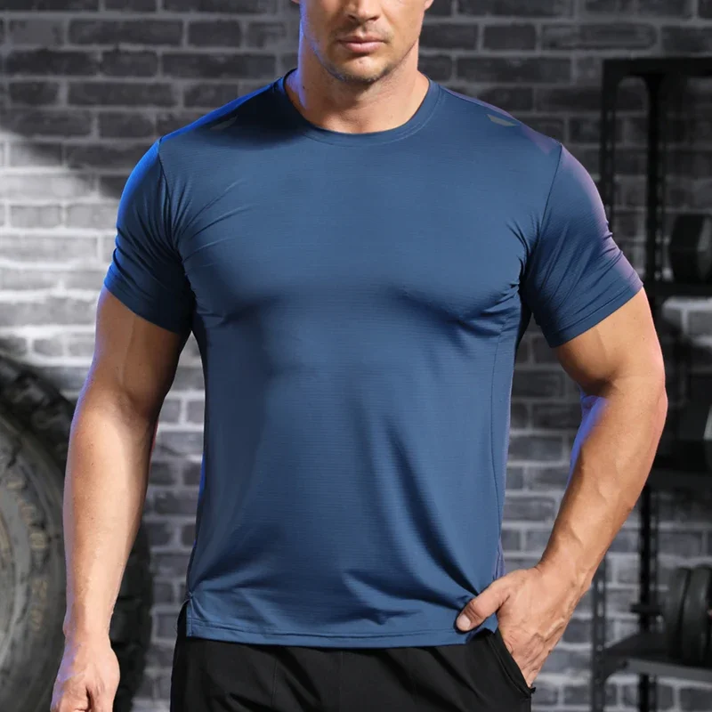 Men's Gym Workout Muscle Fit Shirt Thin Loose-fitting Casual T-shirt Stretchy Quick-drying Short Sleeve Athletic Running Tee