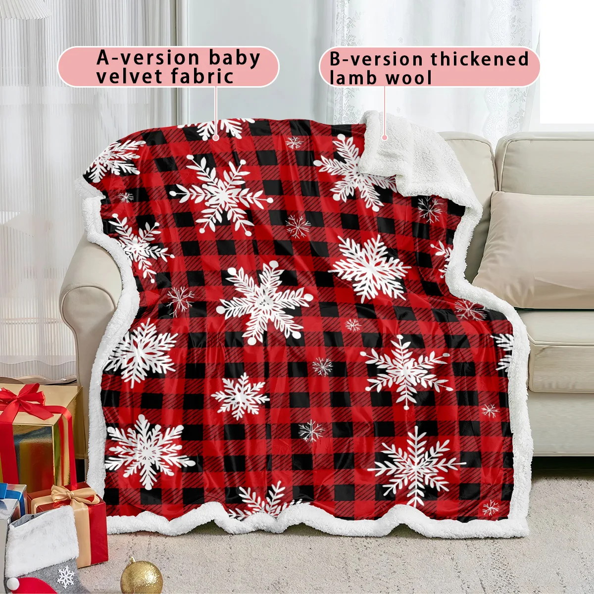 1 قطعة الأحمر متقلب ندفة الثلج طباعة تقليد بطانية صوف الضأن لينة غرفة المعيشة أريكة قيلولة السجاد أحجام متعددة آلة قابل للغسل #4