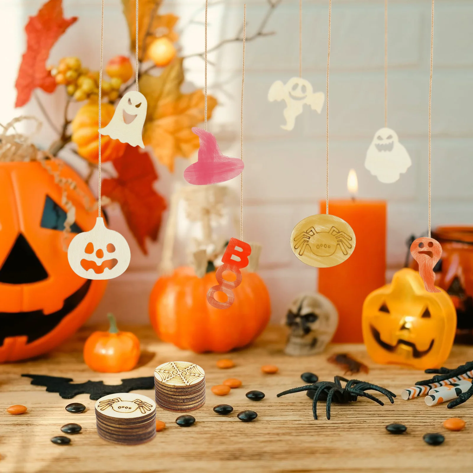 

2Sets Halloween Wooden Hanging Ornaments Eco Friendly Wood Halloween Party Supplies DIY Crafts 9 Different Models