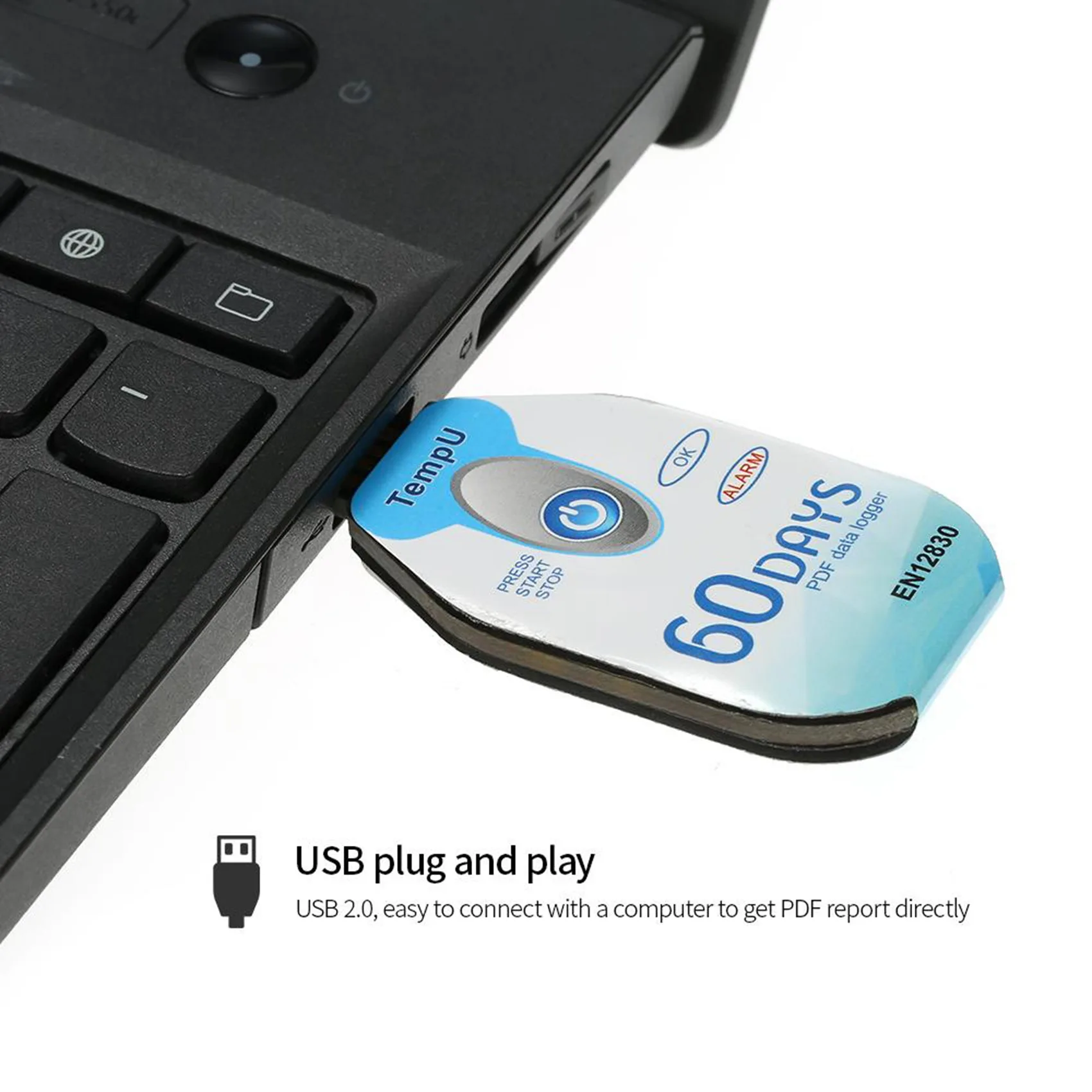 -ABPU USB مسجل بيانات درجة الحرارة PDF مسجل درجة الحرارة سلسلة الباردة القابل للتصرف 60 يومًا مقاوم للماء