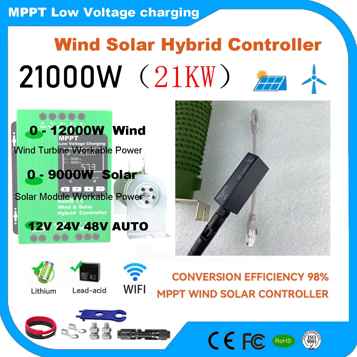 

2V 24V 48V MPPT Charge Controller 160A 3000W 5000W 6000W 8KW Solar Panel Wind Generator Regulator for Household System Lifepo4