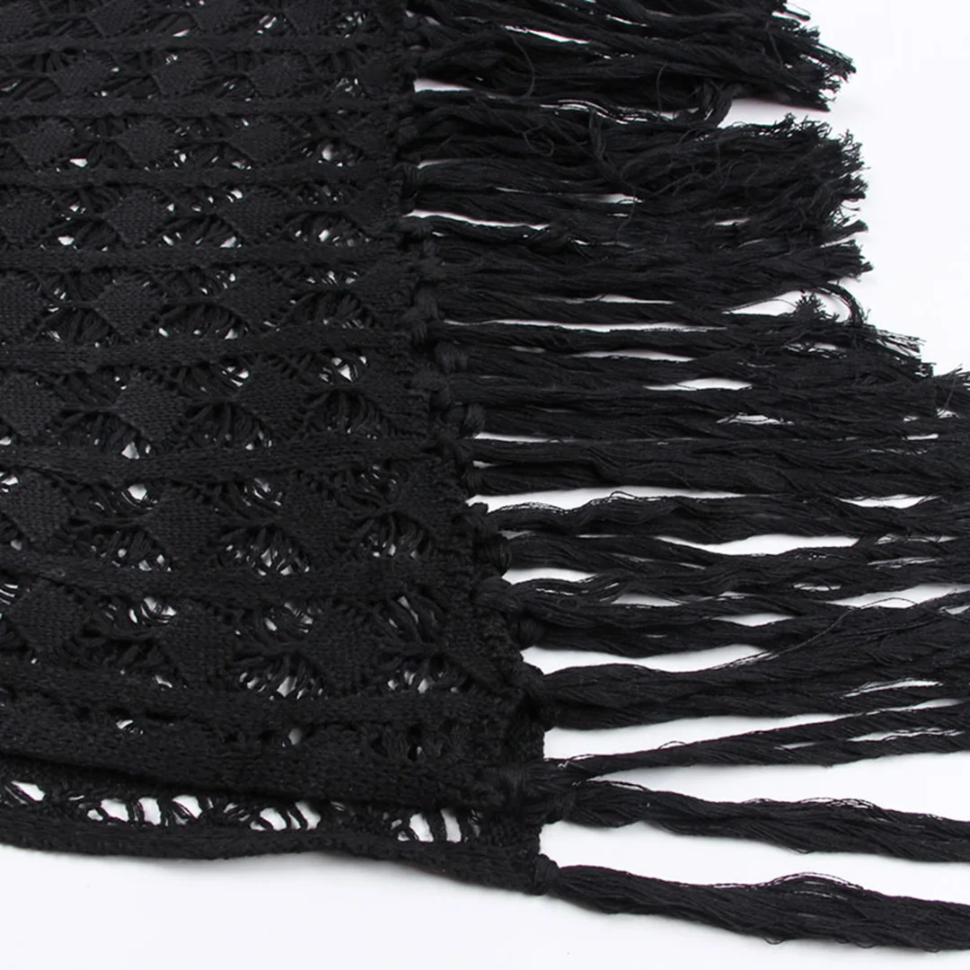 S-XL Sexy, ausgeschnittenes, mit Fransen und Quasten versehenes, gestricktes, gehäkeltes Tunika-Strandkleid, Strandkleid, Strandmode, Damenmode V3800 – Detail 19
