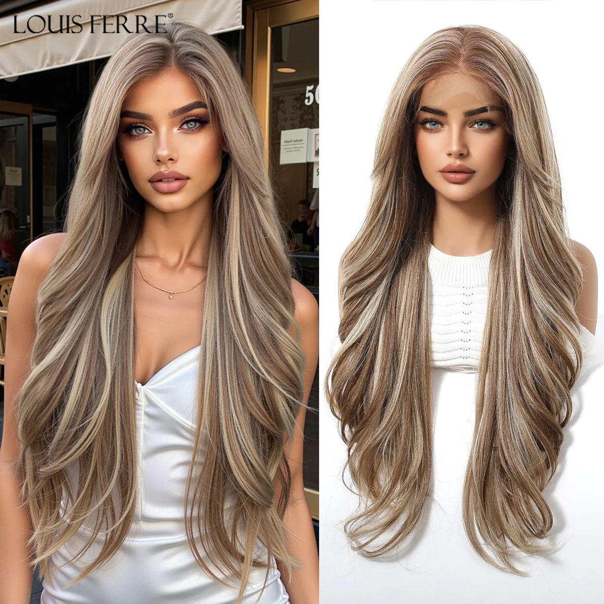 

Highlight Brown Blonde Wigs For Women Daily Party Use Long Body Wave Fake Hair Natural Hairline 13*6 Lace Frontal Synthetic Wigs