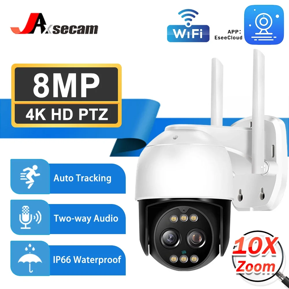 

8MP 4K PTZ Wifi IP Camera Cloud 10X Digital PTZ Zoom CCTV Security Camera Outdoor AI Human Detect Auto Tracking Wireless Camera