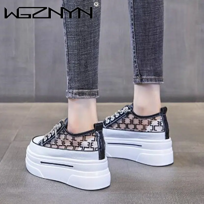 2023 Platform Wedge Hollow Shoes White Chunky Sneaker New Casual Comfortable High Brand Breathable Spring Summer Sports Shoes