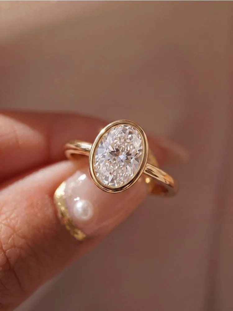 Modischer, zarter, schlichter ovaler Zirkonring für Damen aus 925er Sterlingsilber, Verlobungsring, Hochzeitsring, luxuriöser, hochwertiger Schmuck. – Detail 3