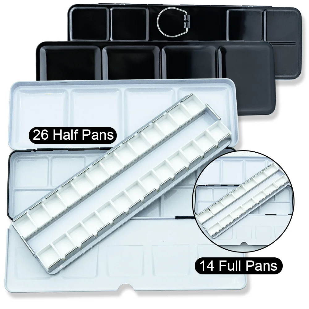 علبة طلاء علب ألوان مائية فارغة لفنان السفر، لوحة ألوان مائية متوسطة مع مقالي 14/26 قطعة