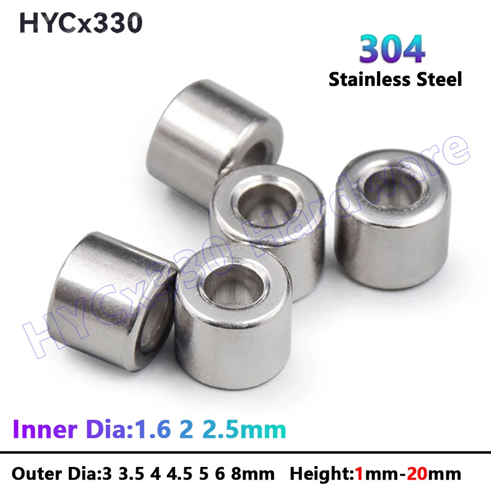 Inner Dia 1.6 2 2.5mm 304 Stainless Steel Bushing Washer Gasket Unthreaded Round Hollow Standoff Spacer Sleeve OD 3mm-8mm